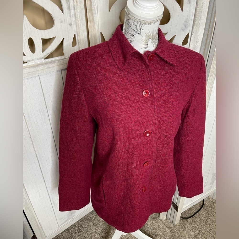 Vintage Pendleton Womens Red Black Virgin Wool Blazer Jacket Size 8
